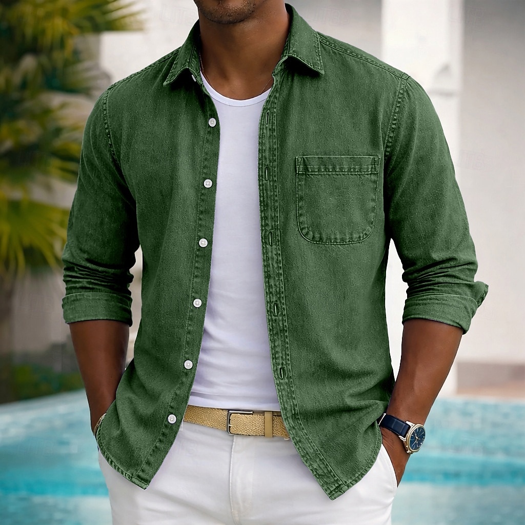 Camicia SoftFade™ da uomo camicia casual camicia sbiadita tinto in capo 100% cotone camicia lavata in acido nera verde chiaro bordeaux blu navy blu maniche lunghe camicia semplice colletto del 2026 a $31.99 –P5