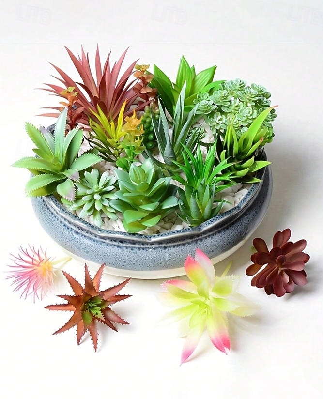 Piante grasse artificiali, eleganti decorazioni finte in vaso per scrivania e davanzale, composizioni realistiche di piante grasse senza vaso per casa, ufficio e centrotavola. del 2026 a $15.99 –P2