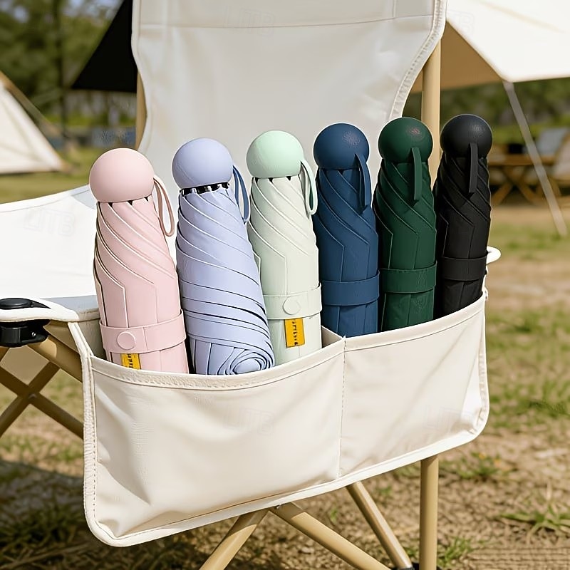 Sammenleggbar kapselparaply med seks ribber, svart, UV-bestandig, ultralett, egnet for både regn og solskinn, UPF50-tilbud, for daglig pendling, shopping, korte turer, reise, piknik 2026 - $15.49 –P4