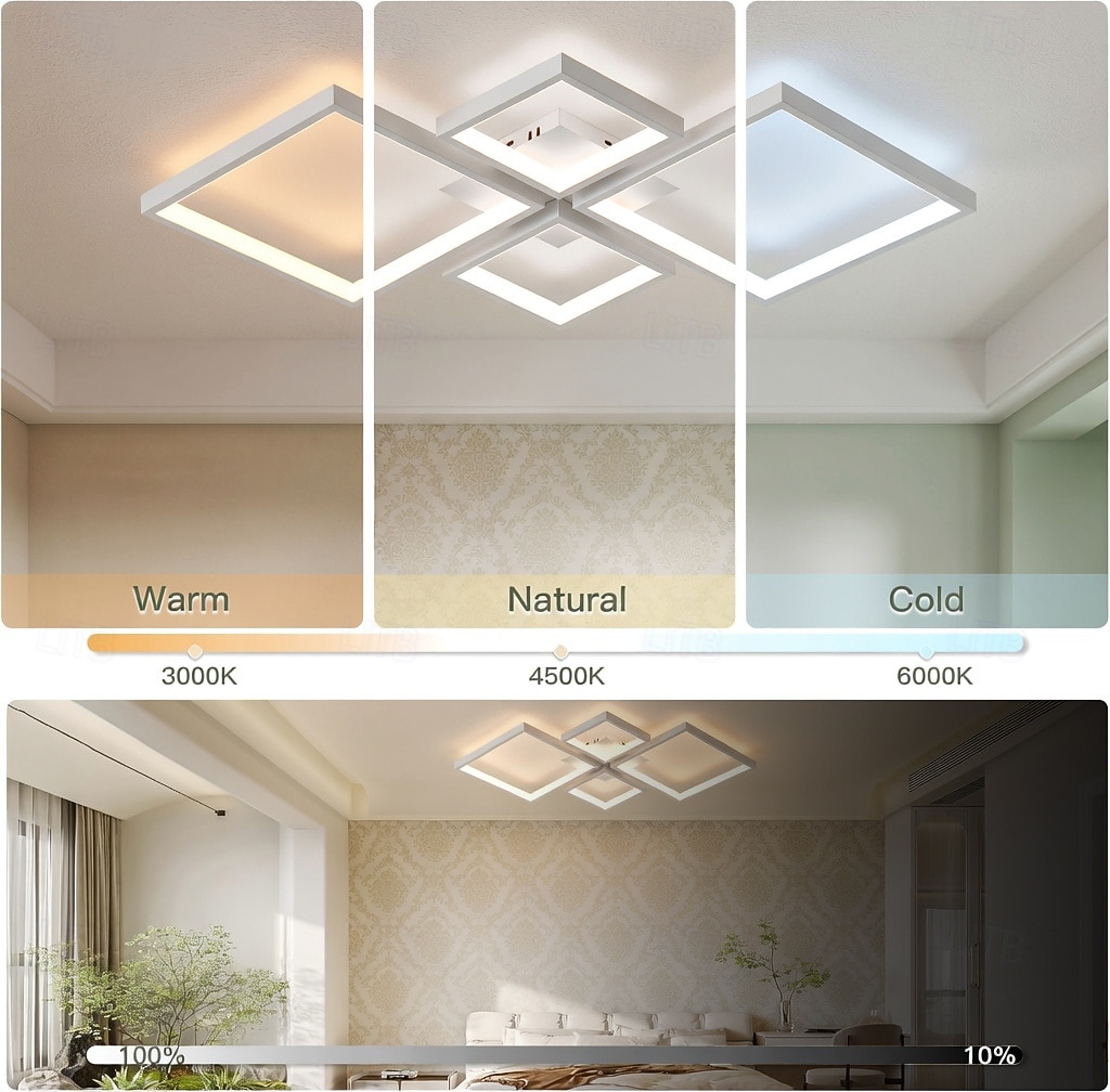 Moderne dimbare led-plafondlamp met afstandsbediening, 4 lichtpunten, aluminium armatuur voor binnenverlichting in woonkamer, slaapkamer, eetkamer, kantoor en keuken, 110-240V. 2026 - $136.99 –P2