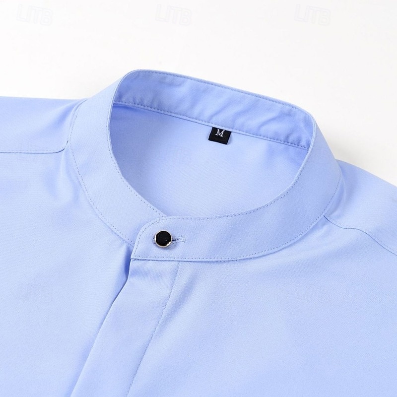 Homens Camisa Social Saia Camisa não de ferro Tecido Diário O negócio Amarelo Claro Azul Claro Preto Branco Manga Longa colarinho do vovô Todas as Estações Roupa de 2026 por $29.99 –P7