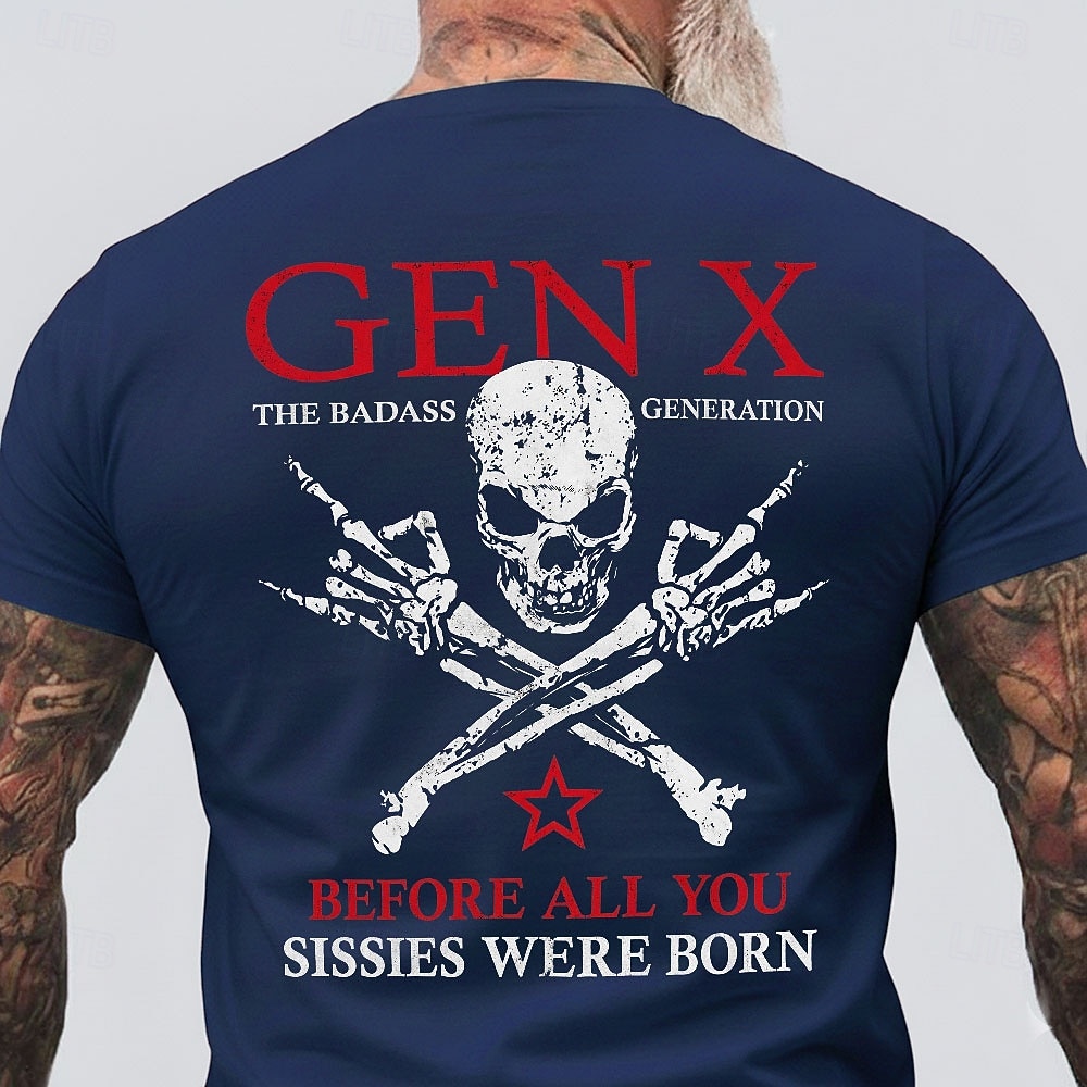 Herren Gen X – die coole Generation, bevor ihr alle Weicheier geboren wurdet – Totenkopf, gekreuzte Skeletthände, roter Stern, Vintage-Look, Used-Look, T-Shirt mit Grafikprint, Rundhalsausschnitt, 2026 - $18.99 –P4