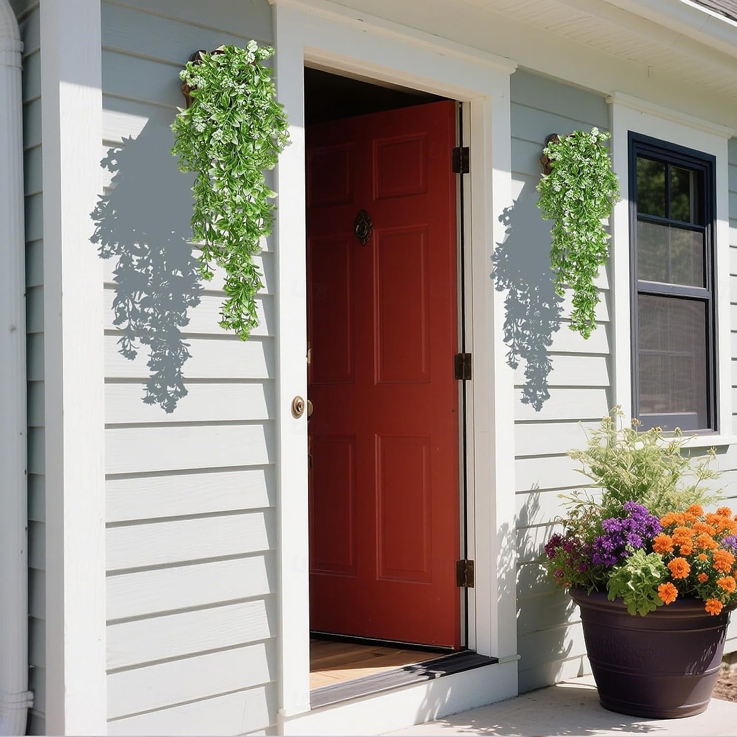 4 künstliche grüne Kunststoffblumen, künstliche Hängepflanzenranken, UV-beständig, geeignet für die Dekoration von Haus- und Gartenwänden, Büros, Hochzeiten, Partys und Hängekörben. 2026 - $21.99 –P7