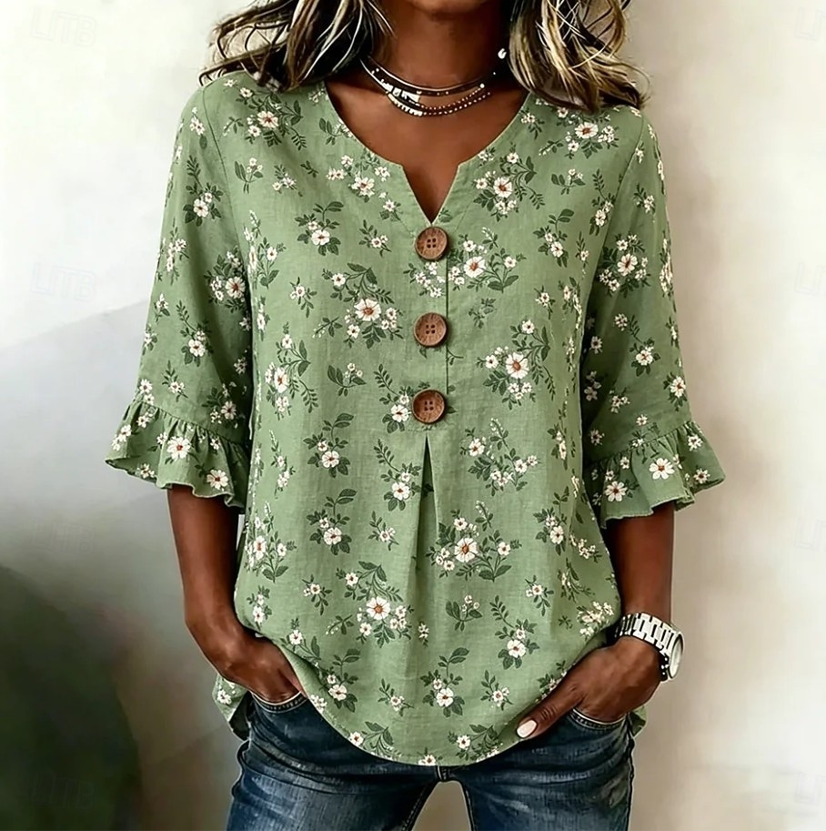 Mardi Gras Women's Shirt Floral Graphic Vintage Stylish Long Sleeve V Neck Long Tops Casual Daily Holiday Sage Green Pink Green Summer Spring 2026 - $32.99 –P3