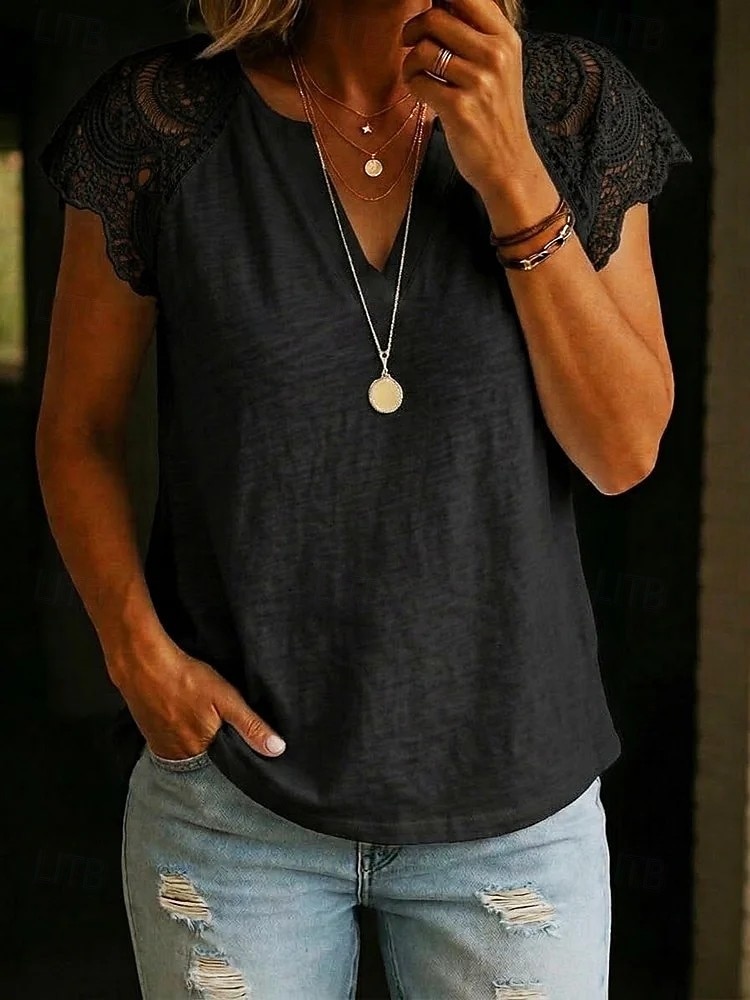Women's Blouse Solid Color Vintage Stylish Basic Short Sleeve V Neck Regular Tops Daily Blue Black White Yellow Pink Summer Spring 2026 - $27.99 –P3
