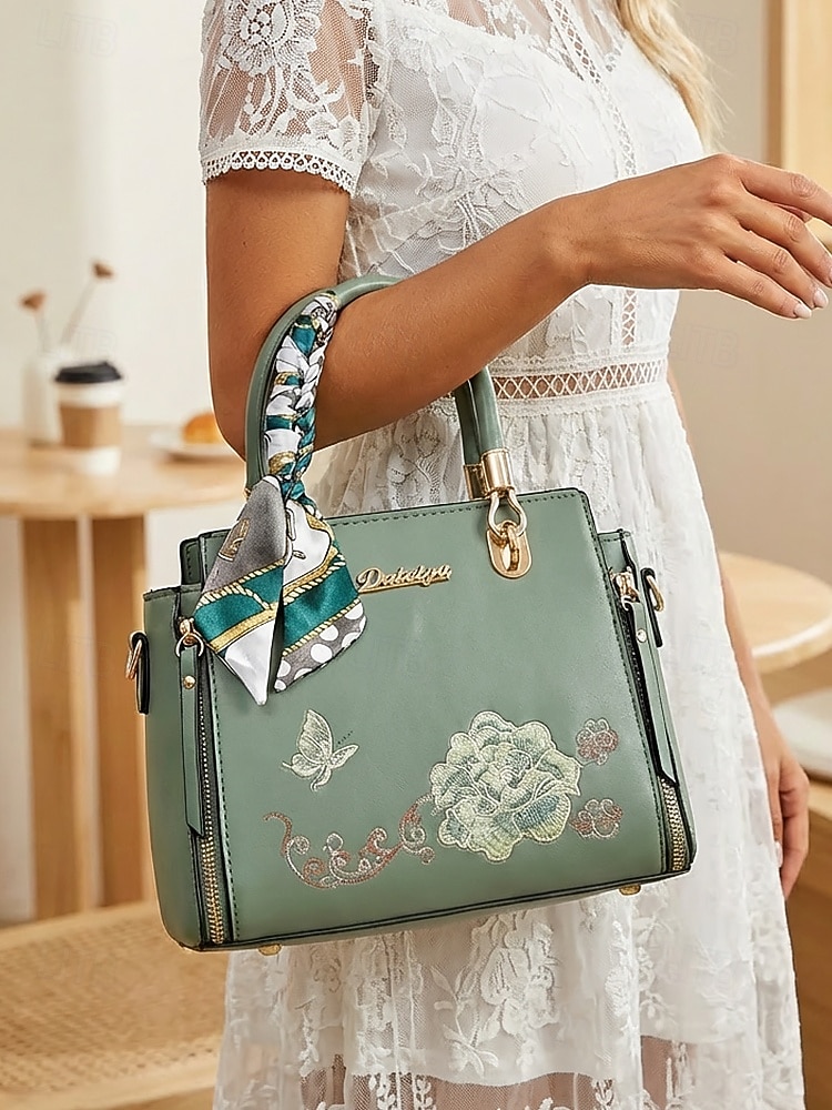 Γυναικεία τσάντα χειρός με κέντημα και λουλούδι, με διακοσμητικό κασκόλ, από συνθετικό δέρμα, σε πολλά χρώματα, κομψό, casual στυλ, ιδανική για καθημερινή χρήση, γραφείο και κοινωνικές συγκεντρώσεις. 2026 - $29.99 –P5