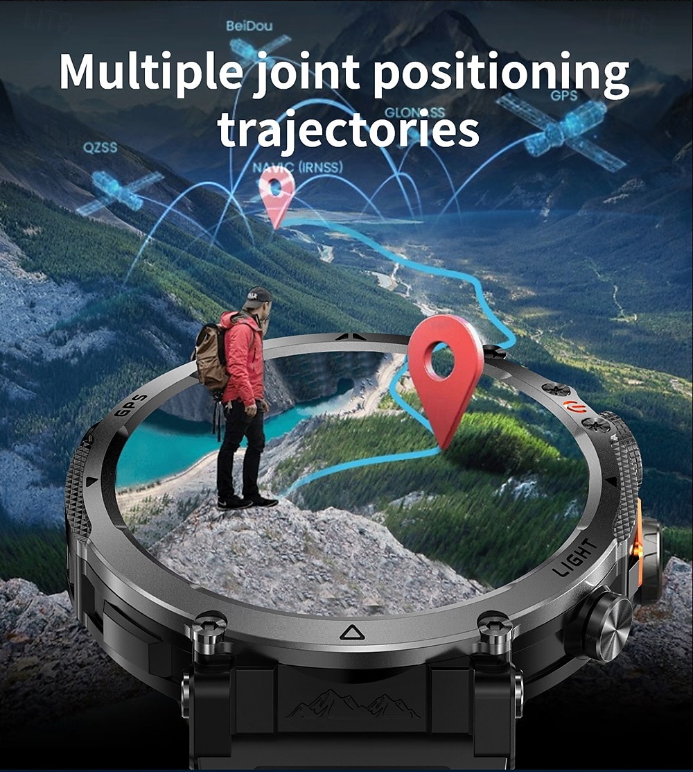 Rugged GPS Smart Watch for Men, Outdoor Sports Watch with 6 Satellite Positioning Systems, Trajectory Return Tracking for Mountaineering Hiking, Heart Rate SpO2 Monitor, Waterproof Metal Band Watch 2026 - $57.99 –P6