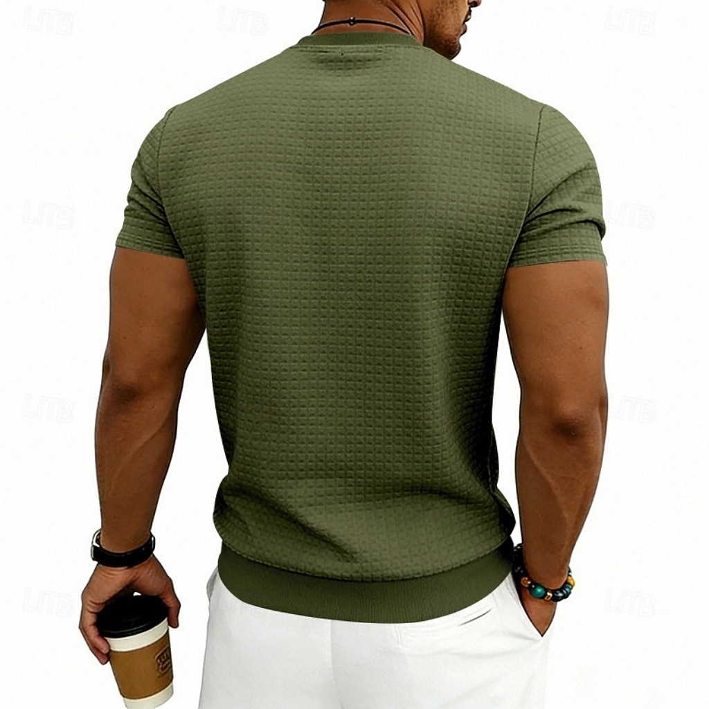 Herre Vaffel T-skjorte T skjorte Kortermet skjorte T-skjorte Kortermet Crew-hals Sommer Vår Helfarge Gatemote Stilfull Sportslig Jacquard Daglig utendørs Feriereise Hvit Svart Mørkegrå Topp T-skjorte 2026 - $20.99 –P17