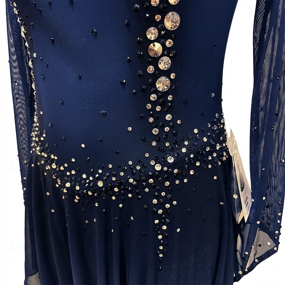 Figure Skating Dress Women's Girls' Ice Skating Dress Dark Blue Thumbhole Halo Dyeing High Elasticity Professional Competition Skating Wear Thermal Warm Crystal / Rhinestone Long Sleeve Ice Skating 2026 - $335.69 –P4