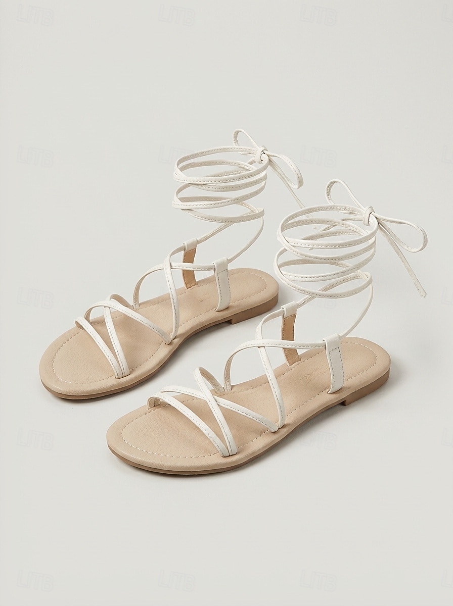 Women's White Strappy Flat Sandals, Comfortable Vacation & Resort Evening Shoes 2026 - $34.99 –P5