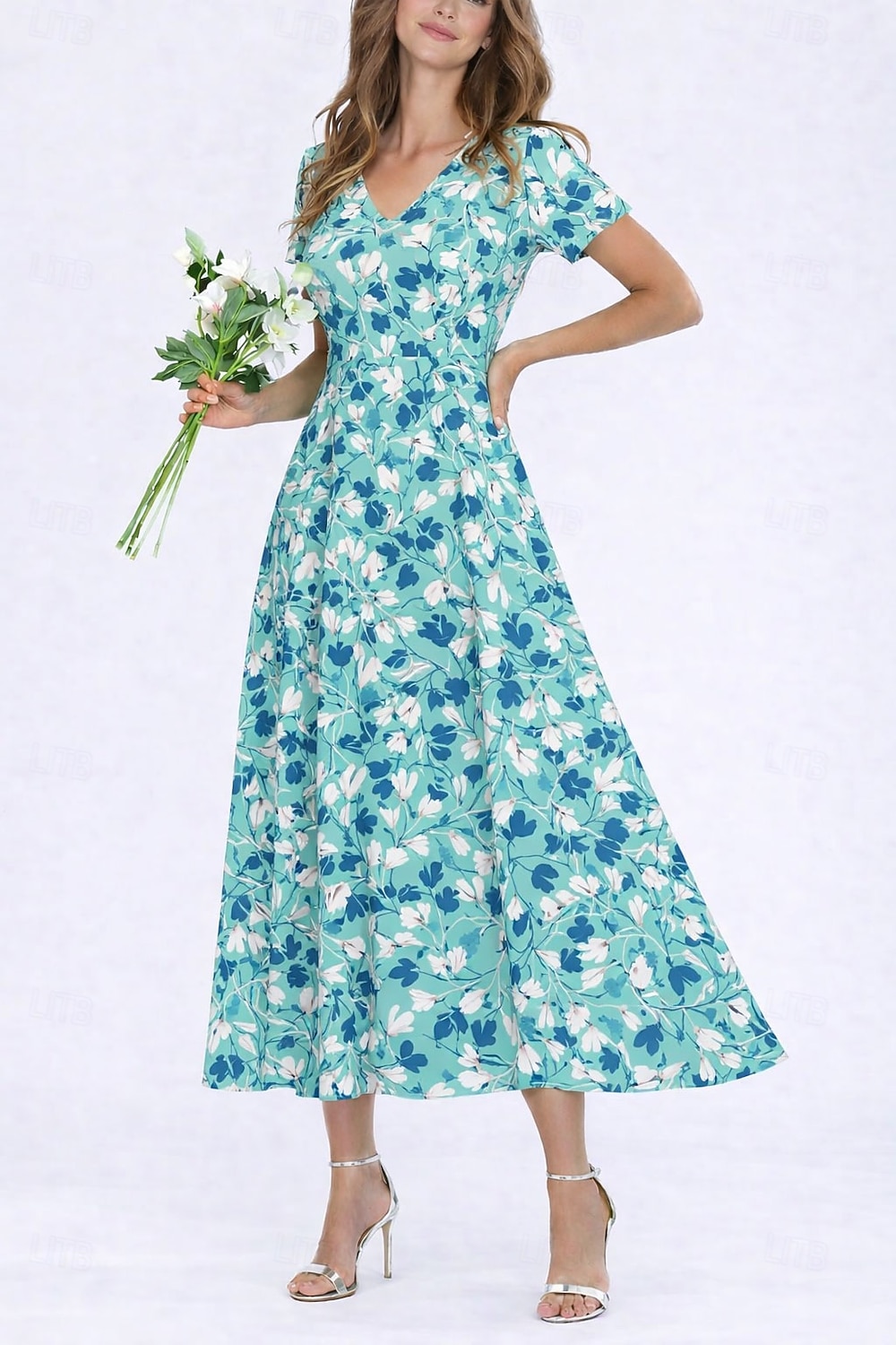 Mujer Vestido Midi Vestido bohemio Vestido de verano Vestido informal Elegante Bohemia Vacaciones Playa Festivos Cita Ajuste regular Floral Graphic Manga Corta Escote en Pico Azul Piscina Rosa Verde 2026 - $44.99 –P2