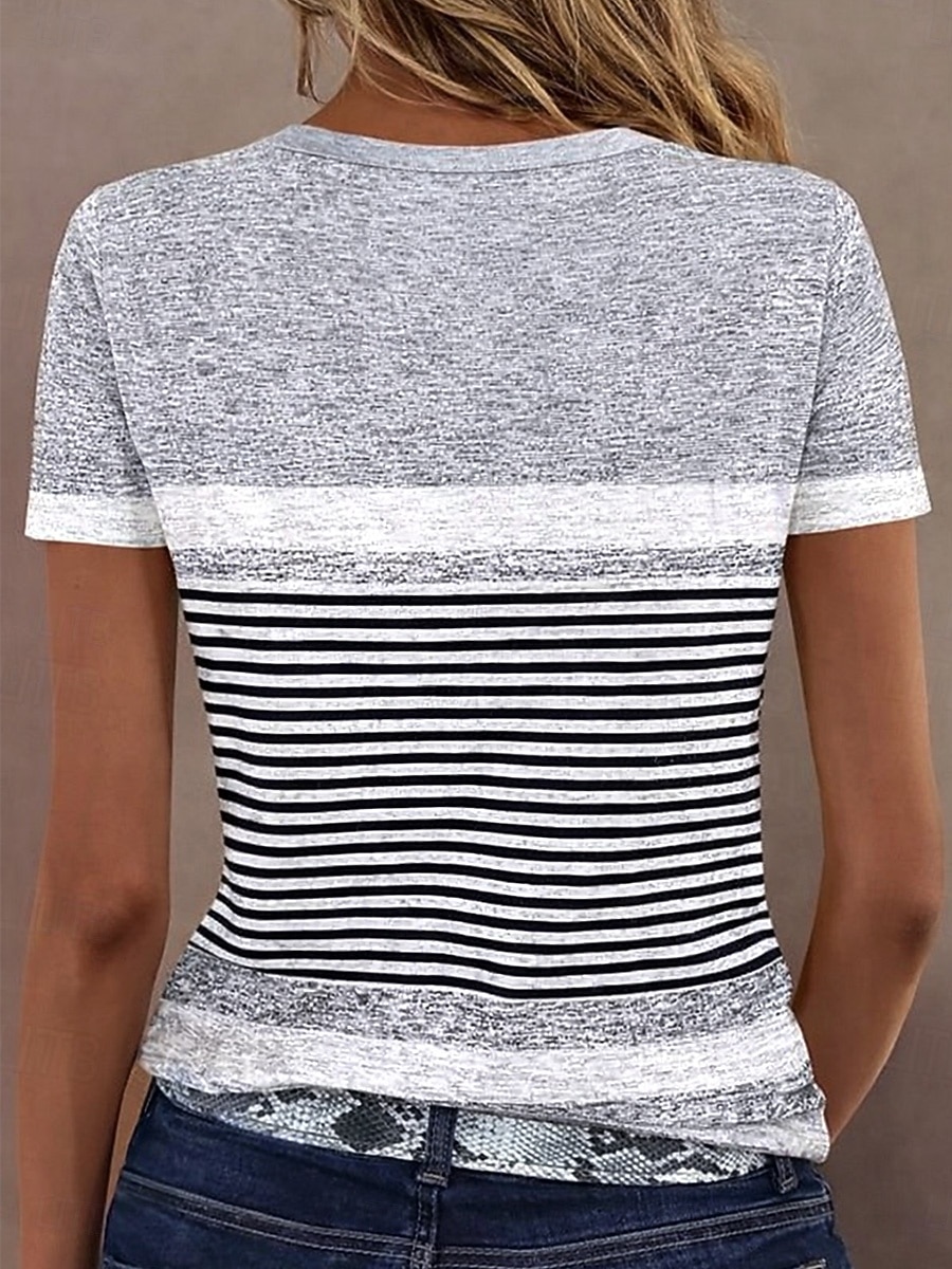 Dam T-shirt Färgblock Mönster Grafisk Geometrisk Randig Vintage Mode Stylish Kortärmad Rund hals Vanliga toppar Dagligen Blå Gul Brun Grå Sommar Vår 2026 - $21.99 –P4