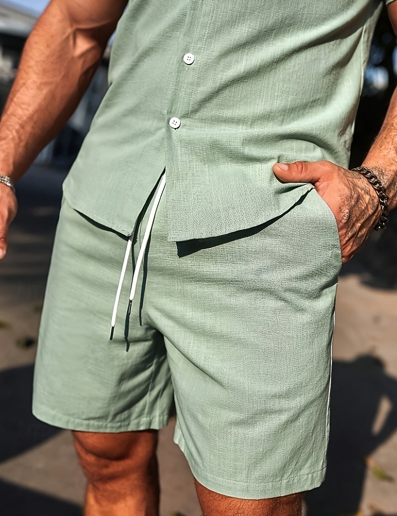 Ανδρικά Πουκάμισο Σετ πουκαμίσου Casual πουκάμισο Πουκάμισο με κουμπιά Μαύρο Ρουμπίνι Μπλε Ρουά Ουρανί Πράσινο του τριφυλλιού Κοντομάνικο Σκέτο Κολάρο Πουκαμίσου Causal Καθημερινά 2 τεμάχια Ρούχα 2026 - $26.99 –P6
