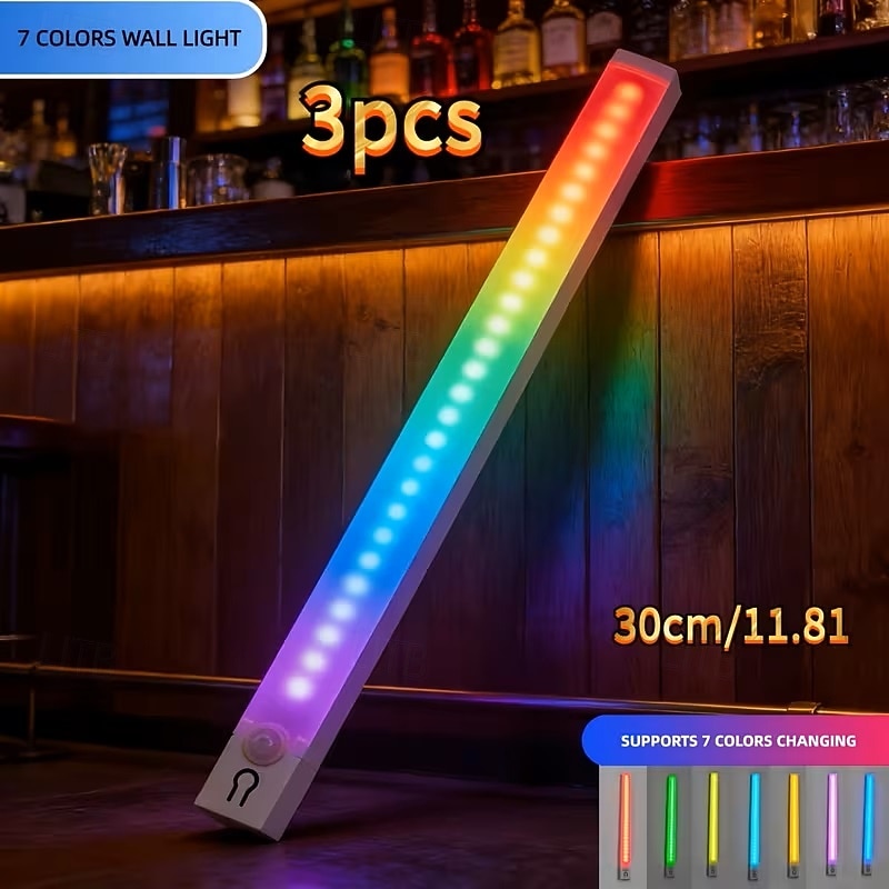 3PCS RGB Atmosphere Cabinet Light Charging Magnetic Induction LED Motion Sensor Night Light Wireless Cabinet Wardrobe Bedroom Lighting No Need To Drill Holes or Lay Wires Easy To Install 2026 - $23.99 –P8