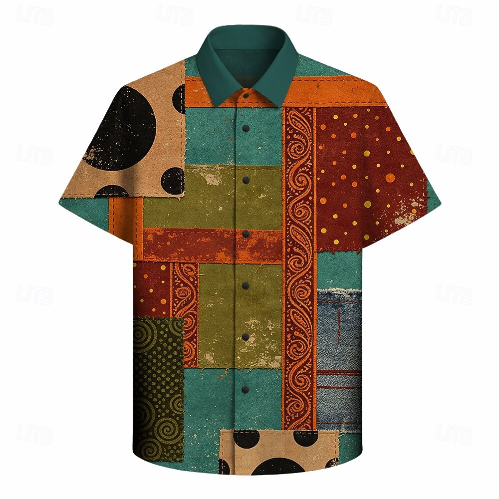 Retro Vintage Hippie 1970s Shirt Short Sleeves Hippie Patchwork Fancy Dress Men's Music Festival Party Daily Wear Adults' Shirt Spring & Summer 2026 - $23.99 –P3
