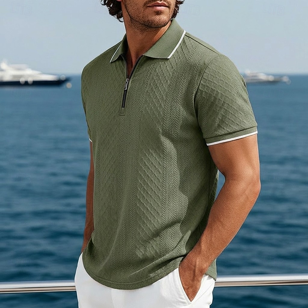 Hombre polo con cremallera Con Texturas Casual Festivos Diseño Cremallera de un cuarto Manga Corta Moda Básico Plano Jacquard Cremallera de un cuarto Primavera verano Verano Primavera Ajuste regular 2026 - $22.99 –P9