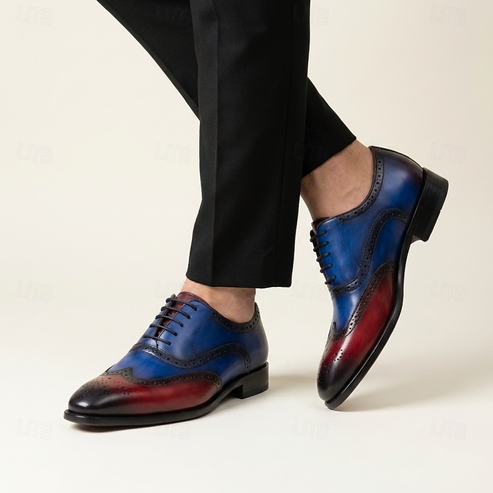Men's Yellow and Green Wingtip Oxford Shoes with Brogue Detail and Colorblock Design, Vintage Statement Dress Shoes for Stylish Men, Ideal for Weddings, Parties, Banquets and Fashion Events 2026 - $94.99 –P7
