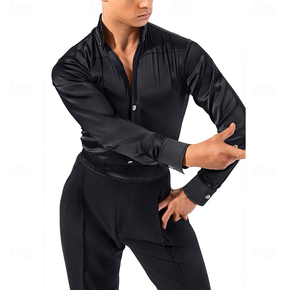 Men's Latin Ballroom Dance Shirt - Slim Fit Satin Performance Bodysuit for Competition 2026 - $220.49 –P3