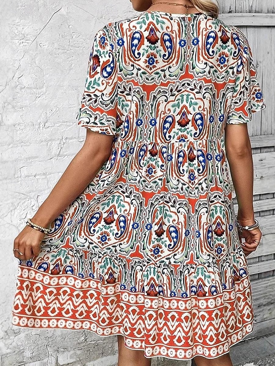 Γυναικεία Φόρεμα μέχρι το γόνατο Φόρεμα Boho Φόρεμα πουκαμίσα Κομψό Βοημία Etnic Παραλία Αργίες Χαλαρή Εφαρμογή Γραφική Γεωμετρικό Κοντομάνικο Όρθιος Γιακάς Θαλασσί Ανθισμένο Ροζ Πορτοκαλί 2026 - $27.99 –P2
