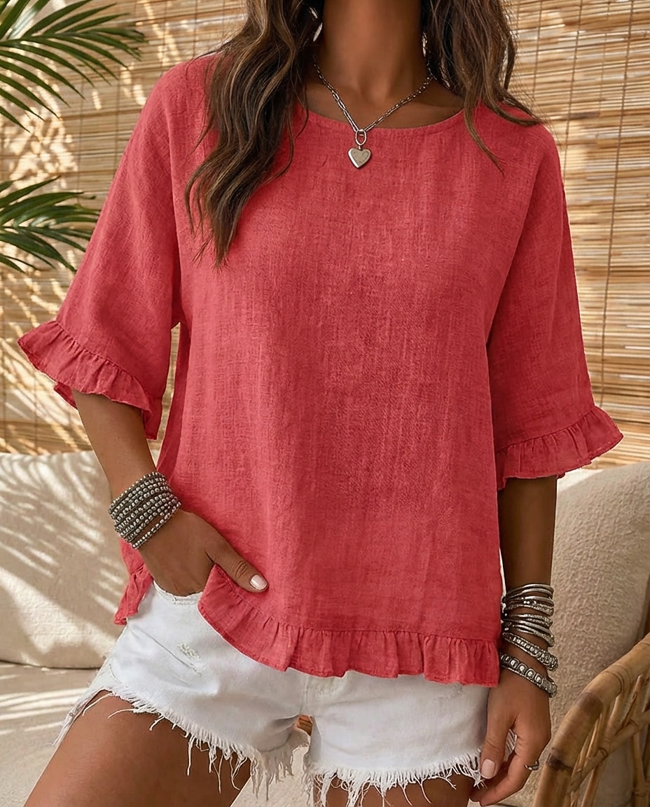 Women's Linen-feel Shirts Summer Tops Solid Color Vacation Vintage Short Sleeve Regular Tops Casual Blue Yellow Wine Red Light Purple Summer Spring 2026 - $22.99 –P4