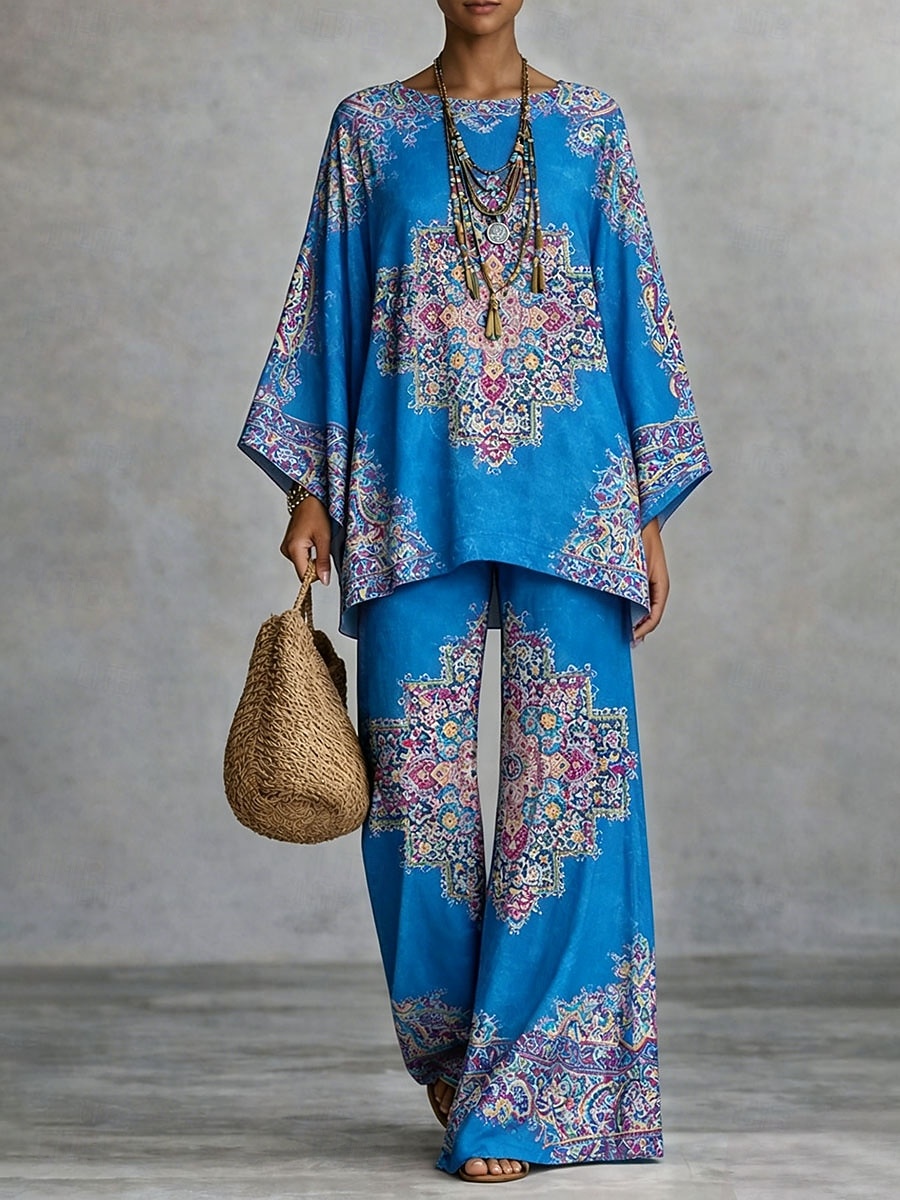 Women's Pants Sets Long Sleeve Round Neck Graphic Paisley Print Fashion Streetwear Casual Daily Outdoor Blue Pink Red Spring & Summer Loose Fit 2026 - $57.99 –P6