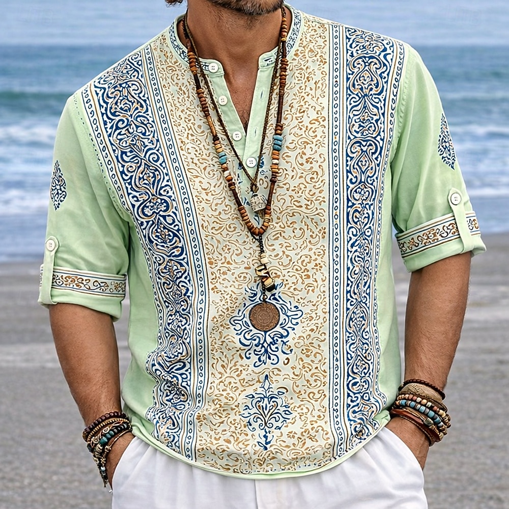 Per uomo Etnico Floreale intricato Camicia Camicia con Bottoni Maglia Henley Manica Lunga Vintage Retrò Casuale Vacanza Matrimonio Estate Primavera Collo alla coreana Colletto Mao Stampa 3D Camicia del 2026 a $27.99 –P5