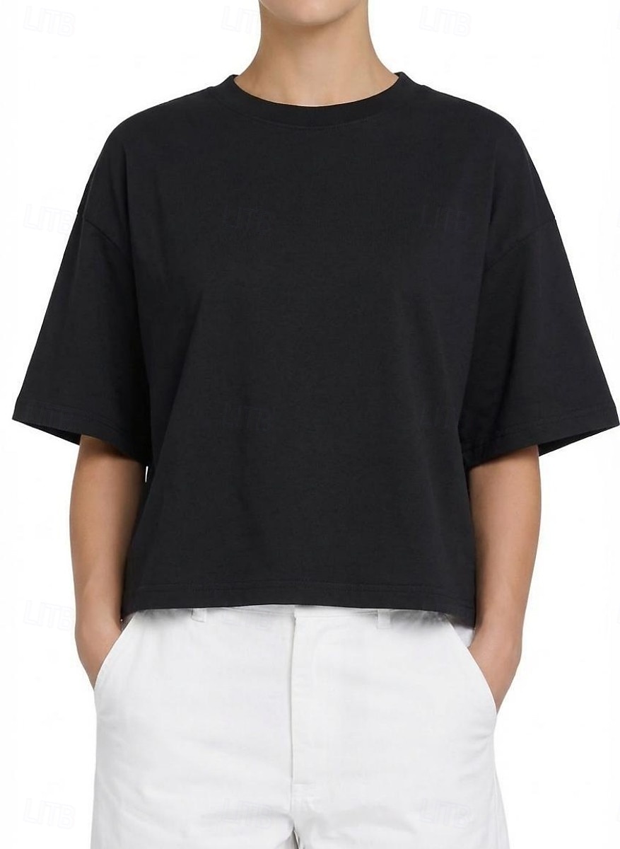 Per donna Taglia grande Maglietta Tinta unica Elegante Casual Manica Corta Girocollo Top Regolari Quotidiano Sportivo Uscire Nero Bianco Giallo Blu marino Arancione Estate Primavera del 2026 a $24.99 –P8