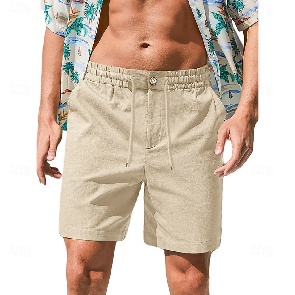 Men's Shorts Linen Shorts Summer Shorts Beach Shorts Drawstring Elastic Waist Plain Comfort Breathable Short Daily Outdoor Beach Vacation Fashion Blue Black Inelastic 2026 - $29.99 –P4