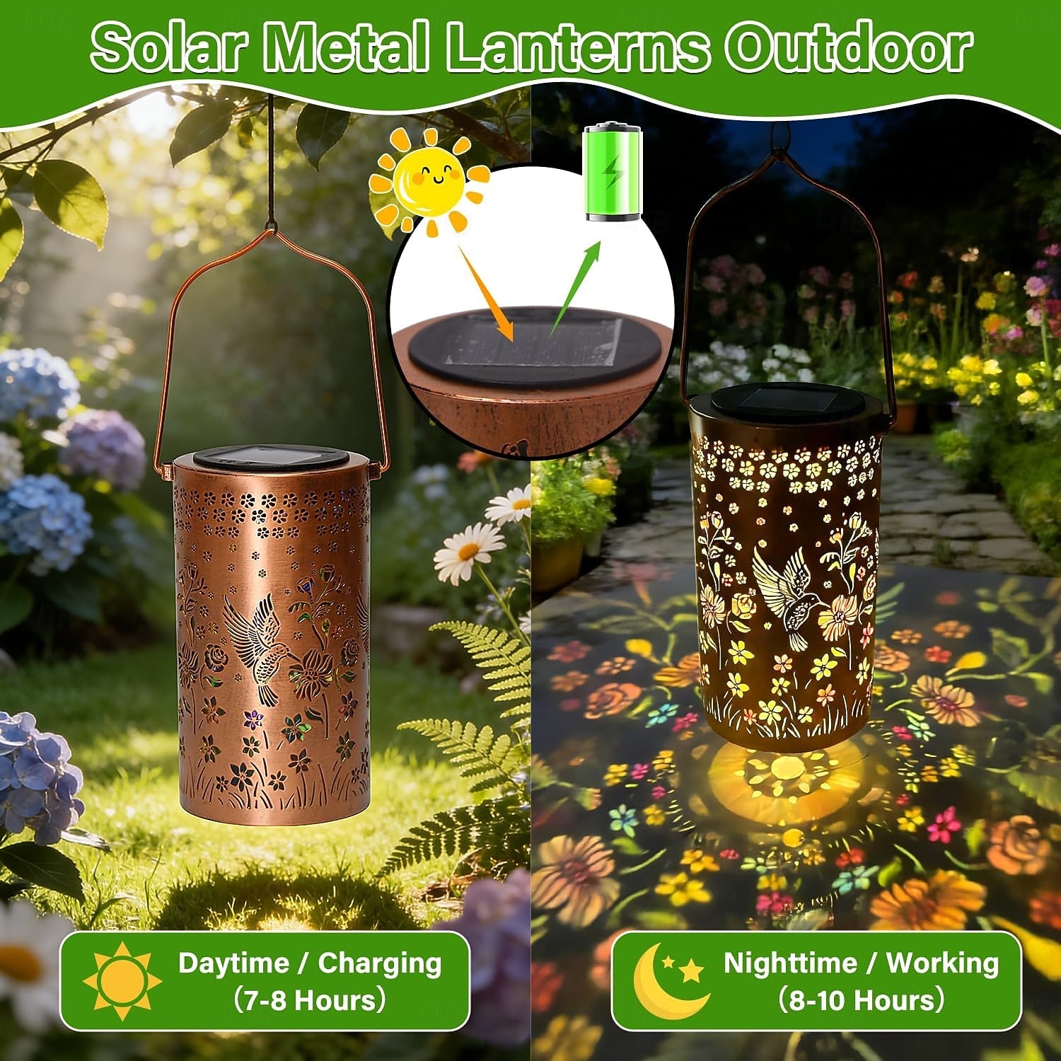 färgglad solcellslykta med kolibri, trädgårdspresenter för kvinnor och mammor, hängande utomhuslampor, vattentät dekorativ metalllampa för uteplats, gård, veranda, däck, bakgård, gångväg 2026 - $25.99 –P4