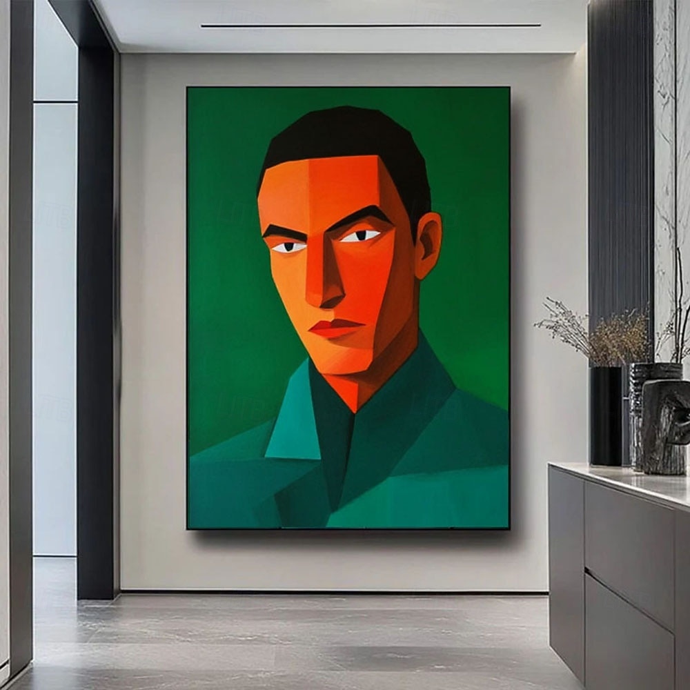 Modern Abstract Portrait Painting Green Orange Figure Wall Art Cubist Face Canvas Contemporary Large Man Artwork Decor 2026 - $126.99 –P1