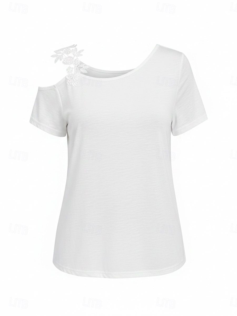 Mujer Camiseta Camiseta superior Encaje Retazos Plano Moda Elegante Clásico Manga Corta Asimétrico Tops regulares Casual Diario Noche Negro Blanco Verde Trébol Verano Primavera 2026 - $19.99 –P4