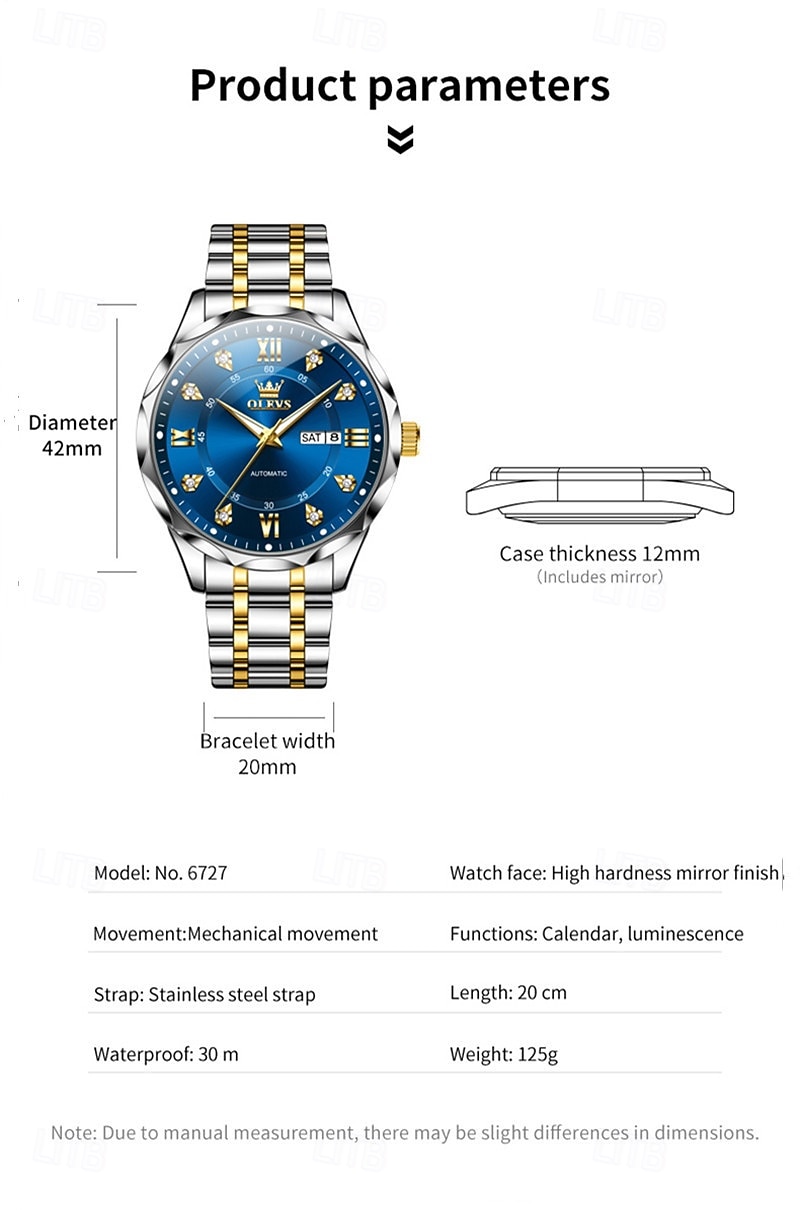 OLEVS Automatic Watch for Men, All Black Stainless Steel Luxury Business Self Winding Wristwatch with Day Date and Luminous Diamonds, Waterproof Analog Dress Watch, Gift for Husband Dad 2026 - $76.99 –P9