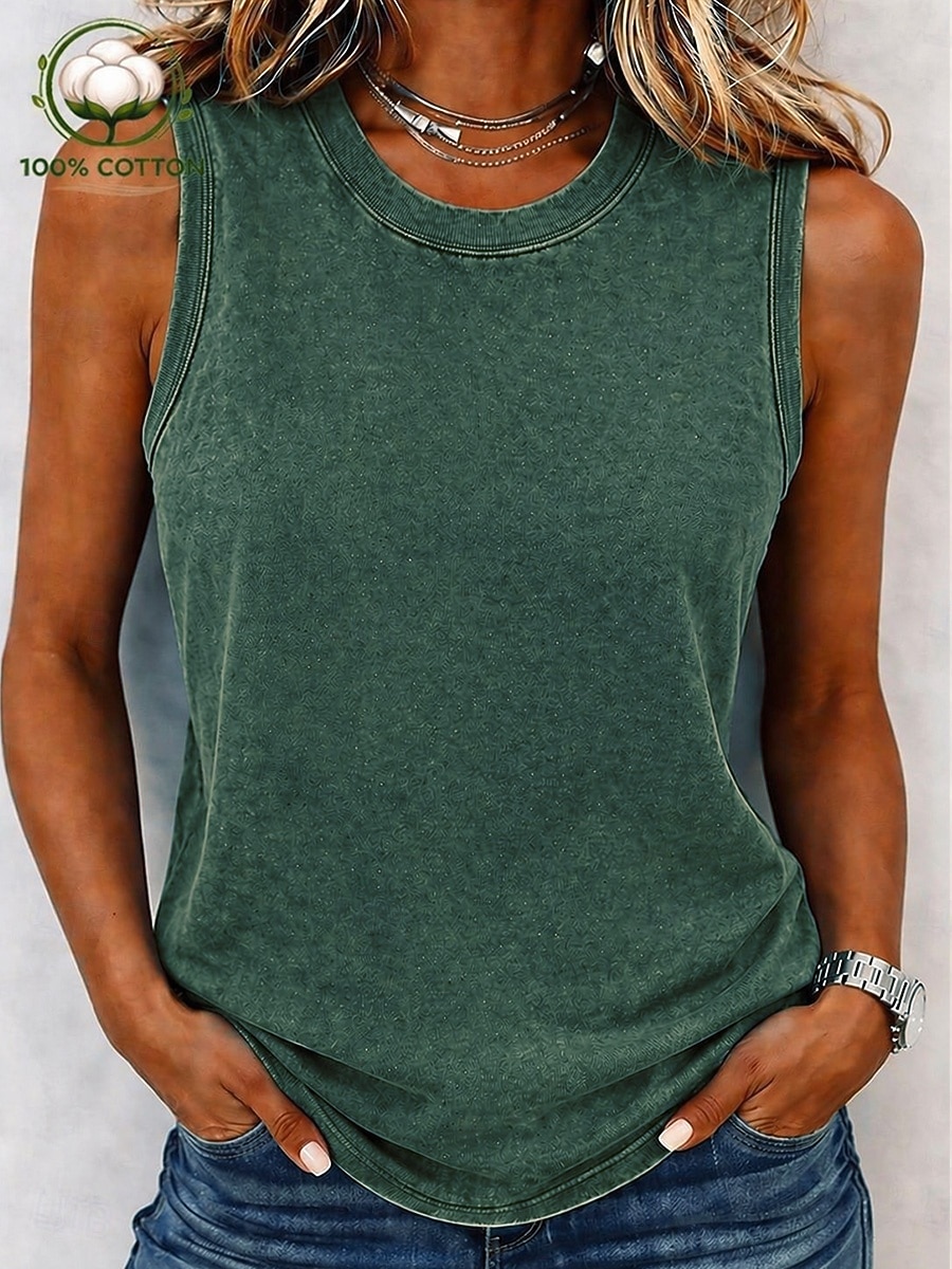 Dame 100% قطن Henly-skjorte Vasket Syrevask Vintage vask Årgang Mote Stilfull Ermeløs Kortermet Raglan Ermer Crew-hals Henley Vanlige topper Avslappet Strand Blå Rosa Lilla Oransje Grønn Sommer Vår 2026 - $21.99 –P11