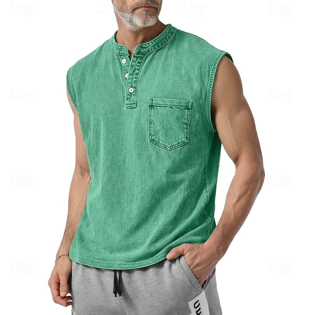 SoftFade™ Canotta da Uomo Top Canotta Camicia Denim Camicia Acid Wash Maniche Senza Maniche Con Cappuccio Zip Henley Estate Primavera Piana Base Cappuccio Casual Vacanza Strada Viola Top T-Shirt per del 2026 a $23.99 –P11