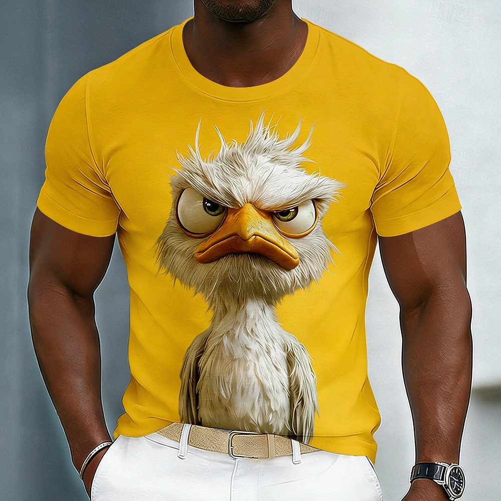 Divertente maglietta grafica da uomo con Angry Bird e Grumpy Duck in 3D, design con personaggio animato, giallo brillante, maniche corte, girocollo, maglietta casual, regalo unico per lui, del 2026 a $18.99 –P1