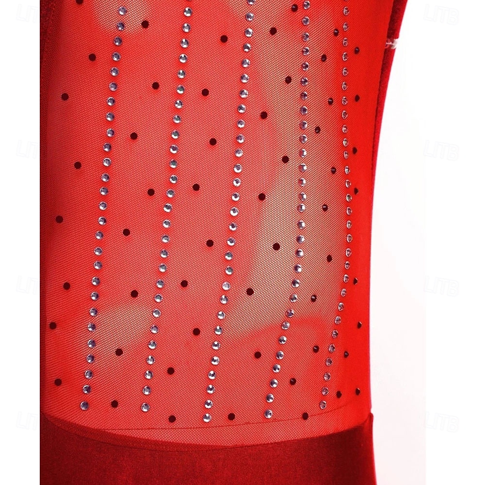 Men's Red Rhinestone Latin Dance Bodysuit Deep V Mesh Long Sleeve Ballroom Performance Costume 2026 - $242.49 –P2