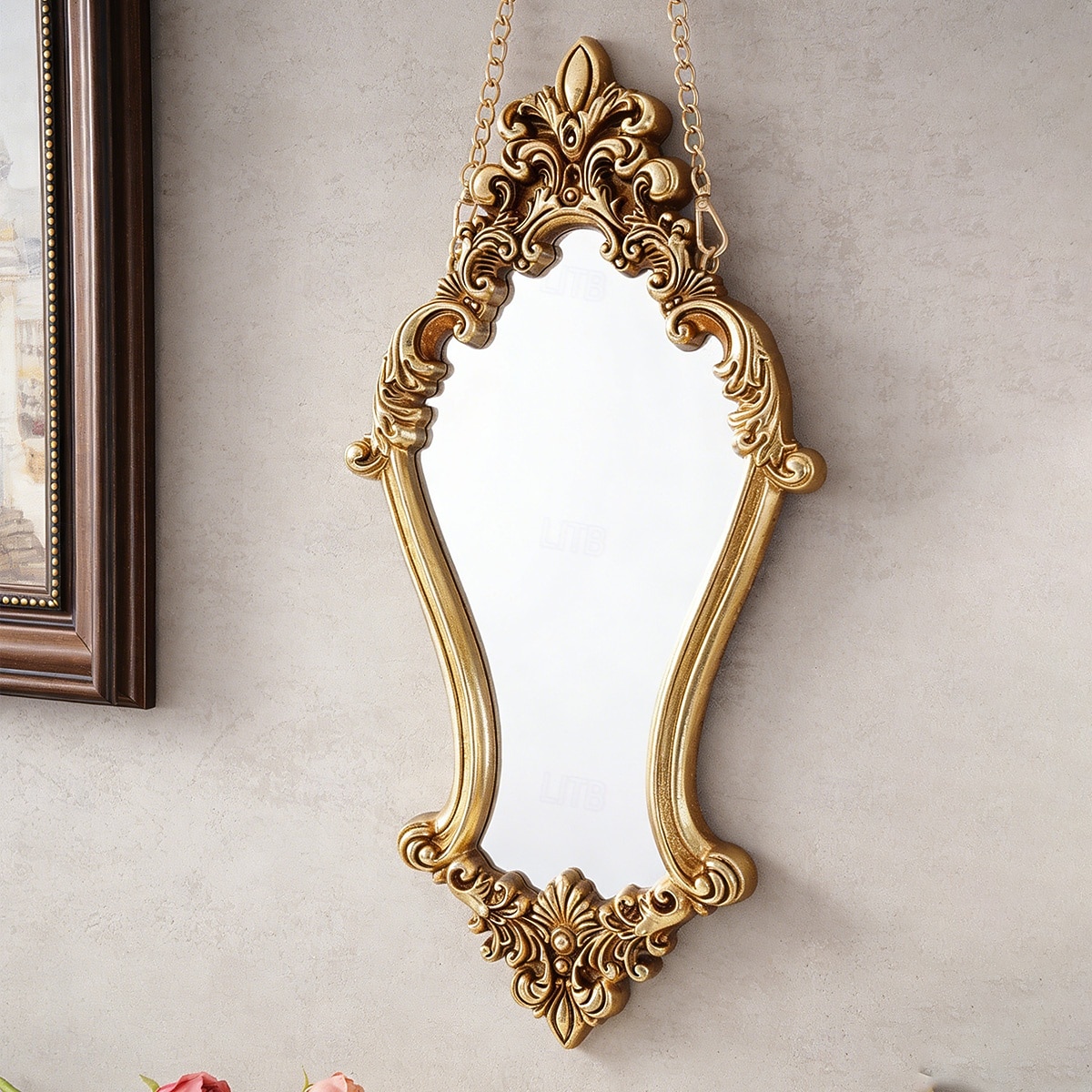 Vintage Gold Decorative Wall Mirror, 3D Classical Floral Resin Hand-Painted Hanging Mirror, Home Wall Art for Bathroom, Vanity, Bedroom Décor, Holiday Gift, Photography Prop 2026 - $41.99 –P8