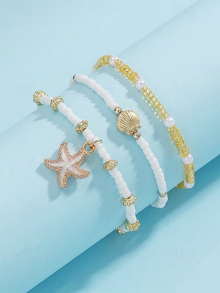 Women's Bohemian Style Alloy Starfish Pendant Anklet Set, 3-Piece Beach Vacation Jewelry, Casual Daily Wear, Lightweight, Adjustable, Trendy Summer Accessory 2026 - $7.99 –P6