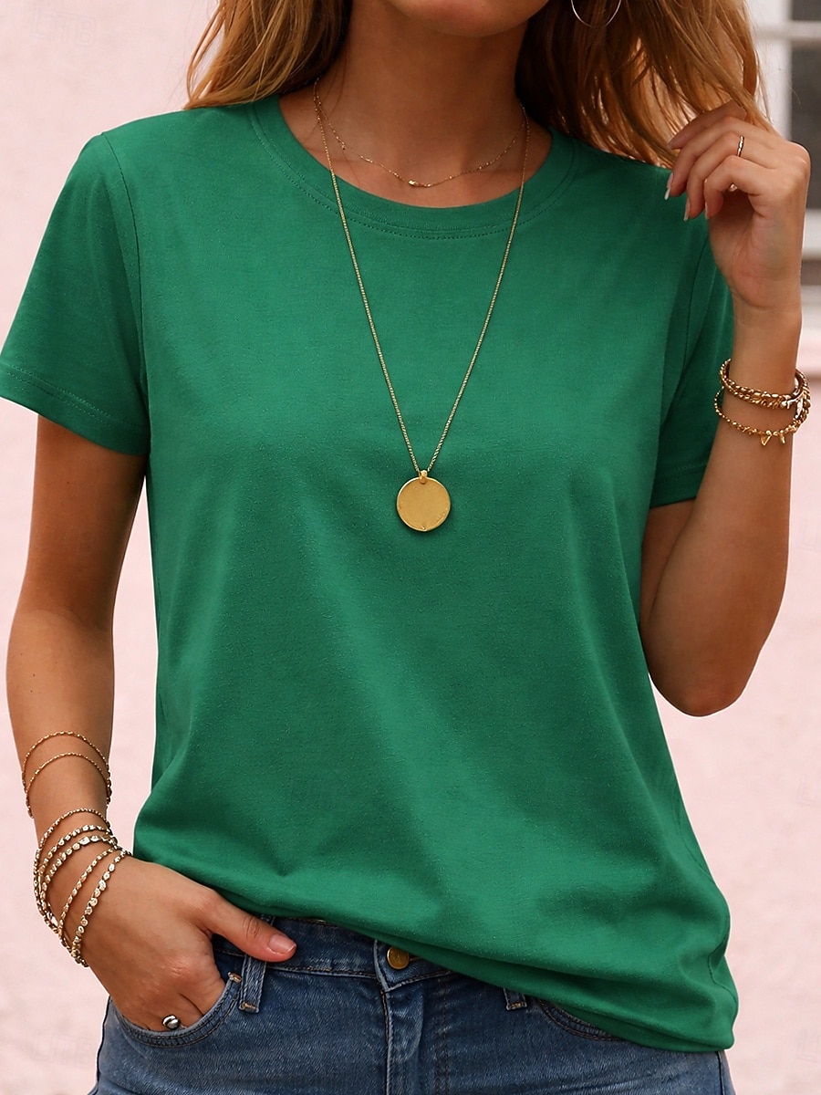 Damen T Shirt T-Shirt Einfach Mode Stilvoll Basic Kurzarm Rundhalsausschnitt Normale Oberteile Täglich Ausgehen Wochenende Schwarz Weiß Rosa Rote Marineblau Sommer Frühling Ice silk cool feeling 2026 - $19.99 –P10