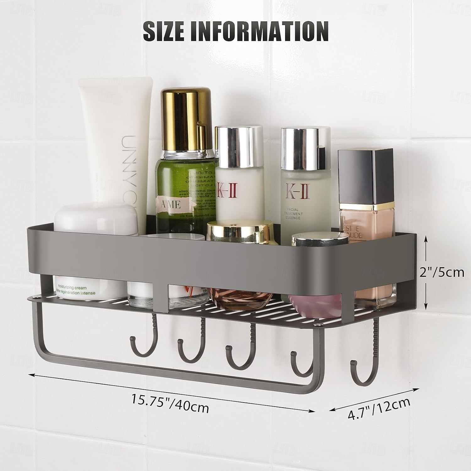 Extended version Adhesive Shower Caddy, 40cm / 15.7 inch Stainless Steel Shower Shelves for Inside Shower with Hooks & Towel Bar-No Drilling 2026 - $23.99 –P2