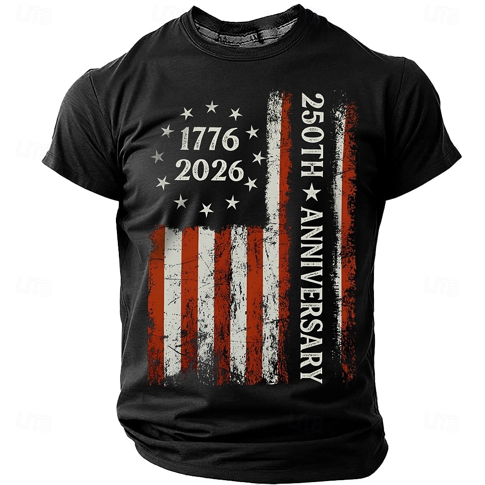 4th of July 2026 250th Memorial Day Men's 3D Print US Flag Crew Neck Short Sleeve T-Shirt Daily Street 2026 - $22.99 –P1