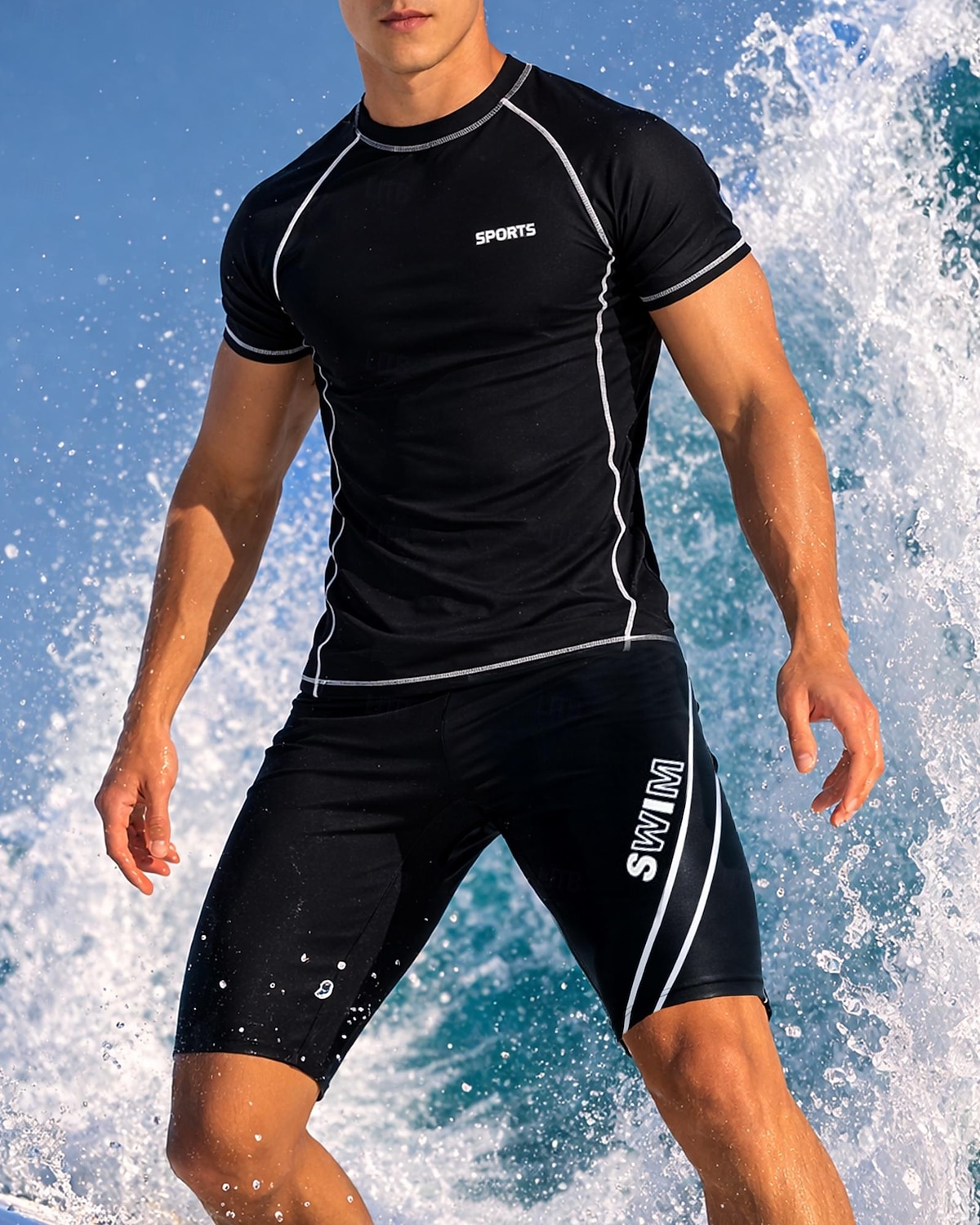 Miesten Normaali 2-osainen ihottumasuoja Surffauspaita Uimapukushortsit Tilkkutäkki Polvipituinen jalka UV-aurinkosuojaus Nopea kuivuminen Hengittävä Lyhythihainen Uima-asut Lainelautailu Vesiurheilu 2026 - $18.99 –P1