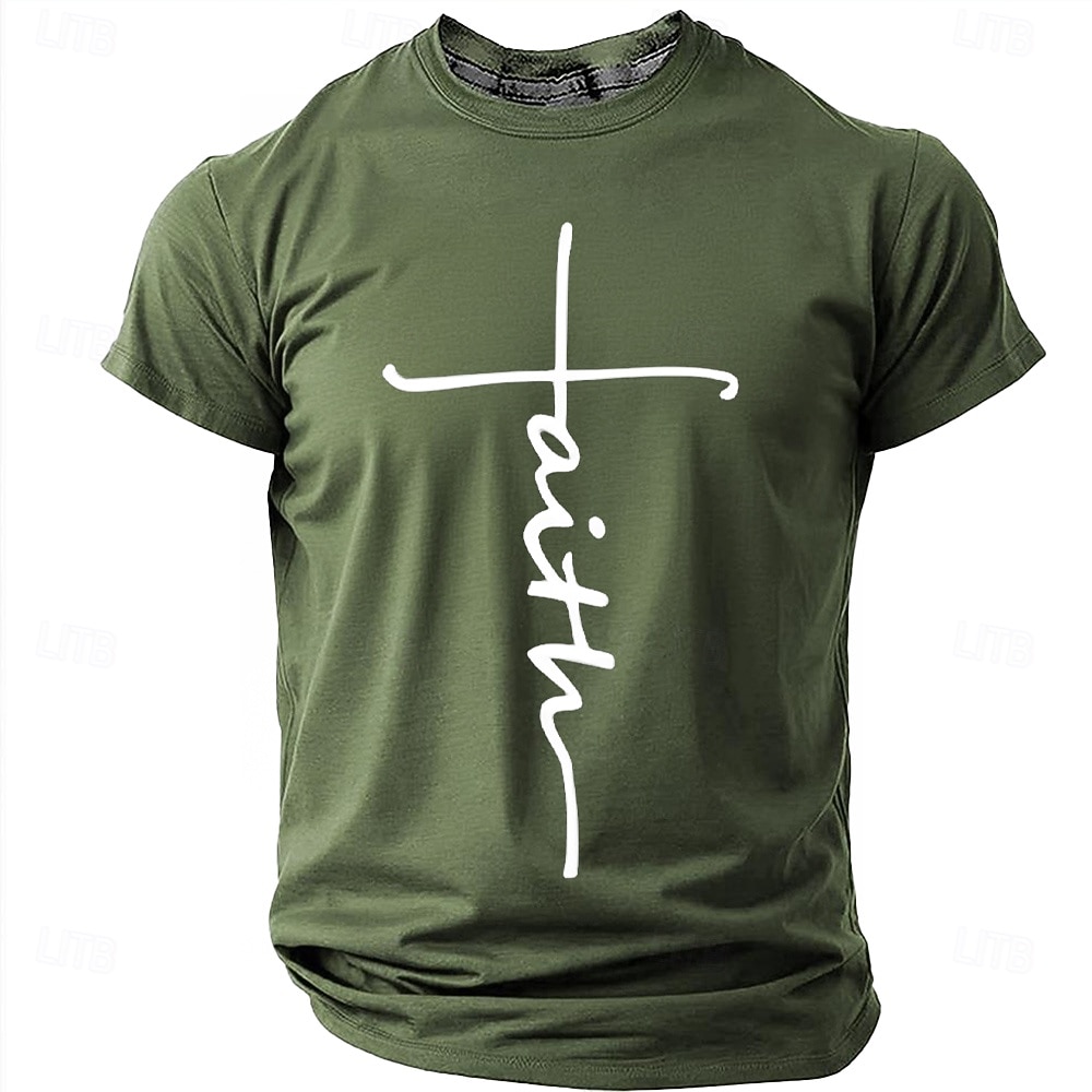 Faith Cross Men's Minimalist Christian Spiritual Religious T Shirt Graphic Crew Neck Short Sleeve Church Worship Easter Gift for Believers Designer Clothing Apparel 2026 - $18.99 –P16