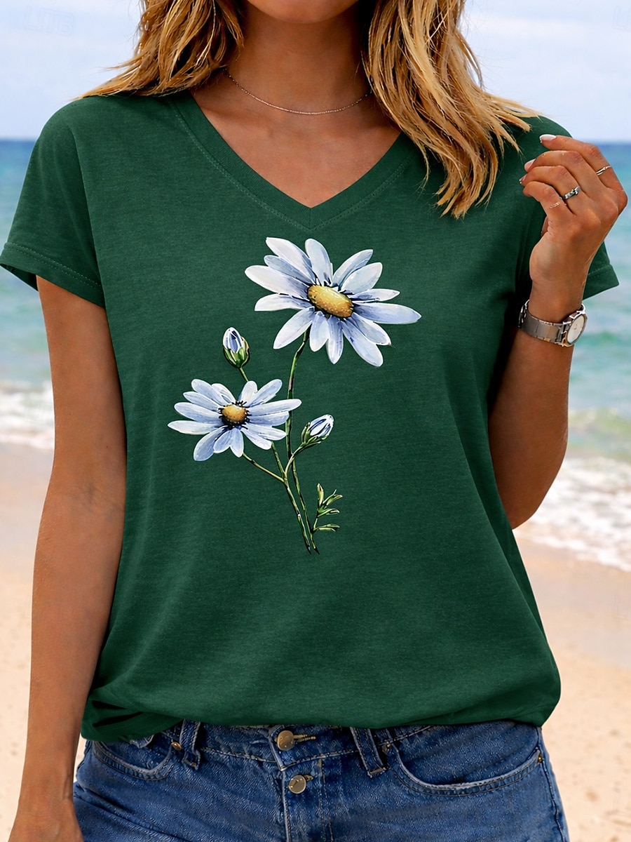 Women's T Shirt Print Graphic Letter Soccer Team Stylish Classic Casual Short Sleeve V Neck Regular Tops Casual Daily Blue Green with beige White Orange Summer Spring 2026 - $21.99 –P2