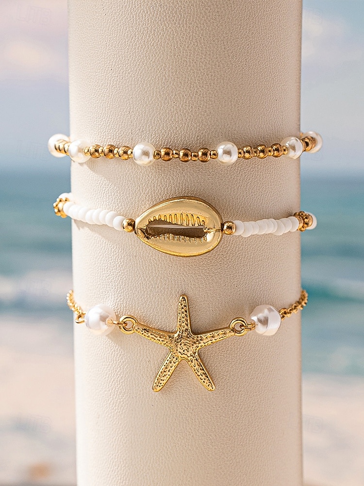 Σετ γυναικείων ελαστικών βραχιολιών μποέμ στυλ, 3 τεμάχια, υλικό κράματος αλουμινίου, χρώματα χρυσού & ασημί, ρυθμιζόμενη εφαρμογή, ιδανικό για διακοπές στην παραλία, casual καθημερινή χρήση 2026 - $7.99 –P4