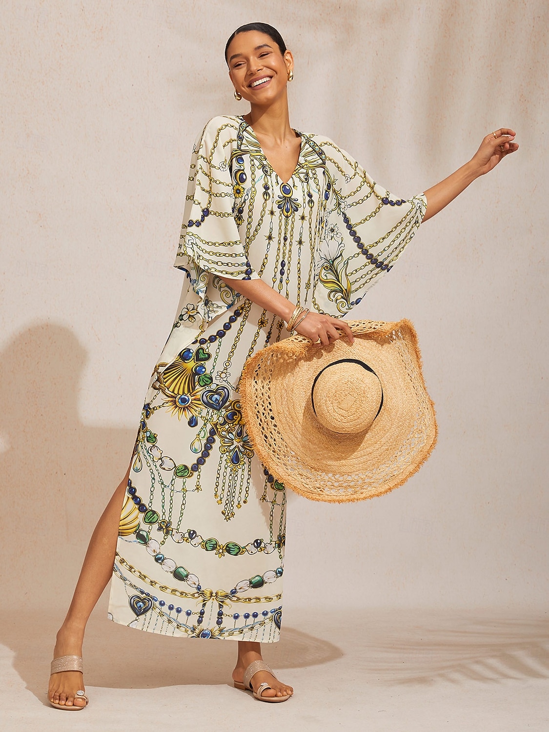 dolman sleeve flowy maxi dress Women's Wedding Guest Dress Maxi Blue V-Neck Dolman Sleeve Pleated Chiffon  2026