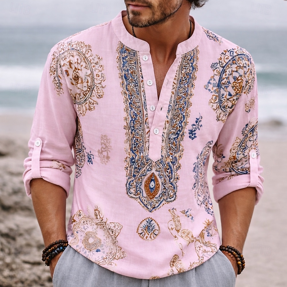 Homme Ethnique Floral complexe Chemise Chemise Boutonnée Chemise Henley manche longue Vintage Rétro Occasionnel Vacances Mariage Été Printemps Col mandarin Col montant Impression 3D Chemise en lin de 2026 ? $27.99 –P3
