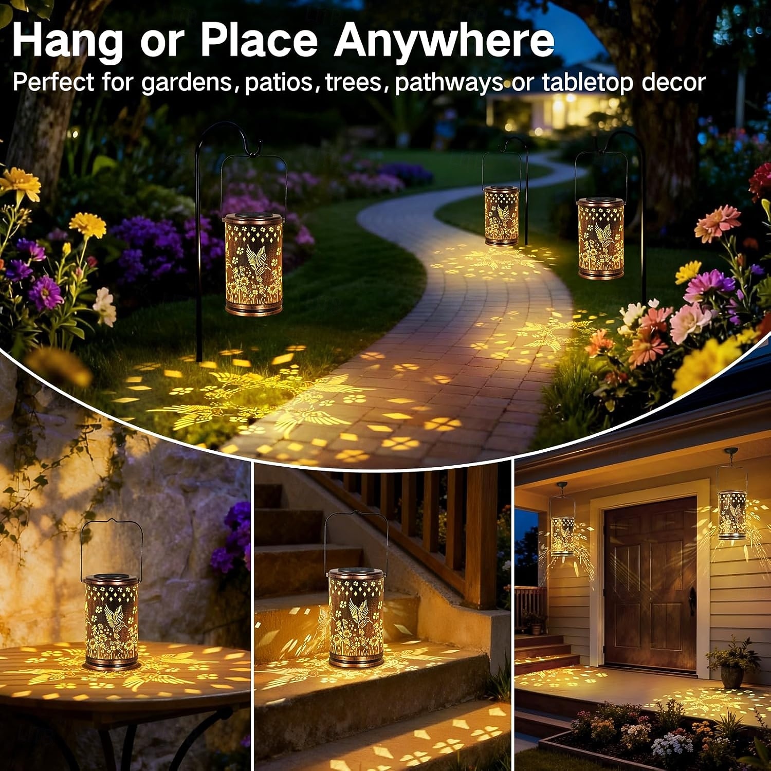 Hummingbird Solar Lantern Garden Decor, Metal Hanging Outdoor Lights Waterproof, Solar Powered Decorative Lights with Shadow Projection,Gifts for Women Mom Grandma 2026 - $19.99 –P2