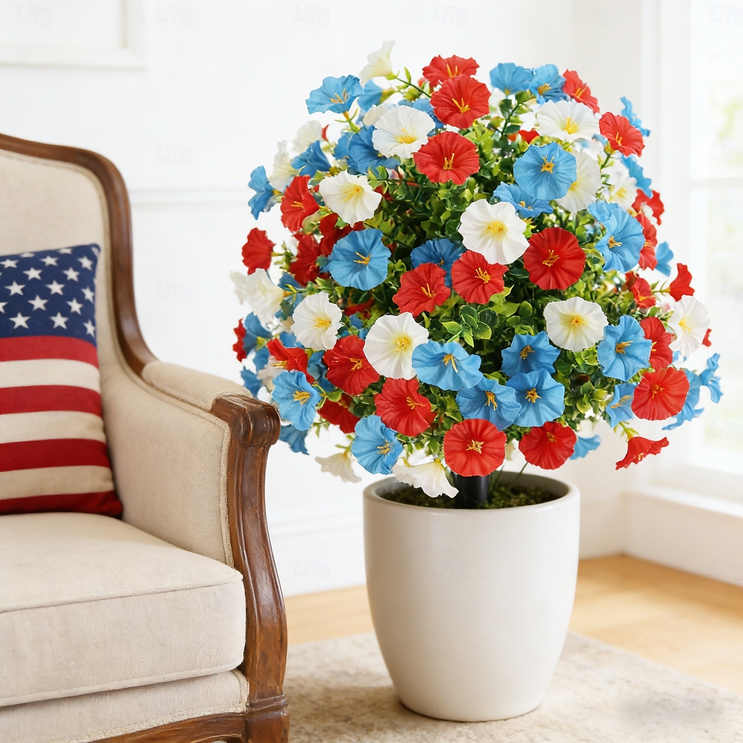 Estaca de flores artificiais patrióticas de 22 polegadas, vermelha e branca. &jardim de glória-da-manhã azul &Decoração de jardim para o Dia da Independência &Dia da Memória, resistente aos raios UV, de 2026 por $27.99 –P11
