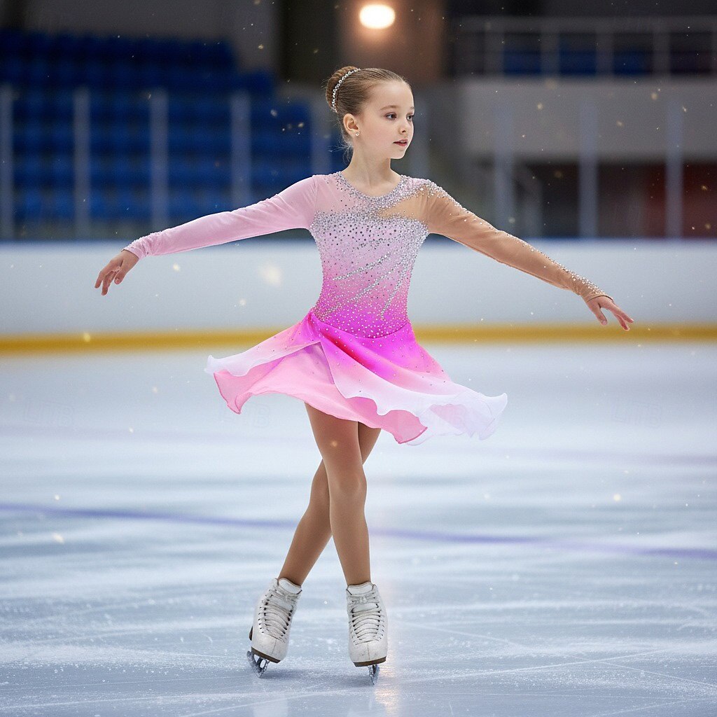 Abito da pattinaggio artistico Ragazze Pattinaggio sul ghiaccio Vestito Rosa Patchwork Orlo asimmetrico Elasticizzato Allenamento Competizione Vestiti da pattinaggio sul ghiaccio Classico Cristallo del 2026 a $280.69 –P3